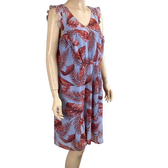 Cabi Tropical Print Dress V-Neck Sleeveless Ruffle Trim Size Small‎ Blue & Red - Picture 5 of 7